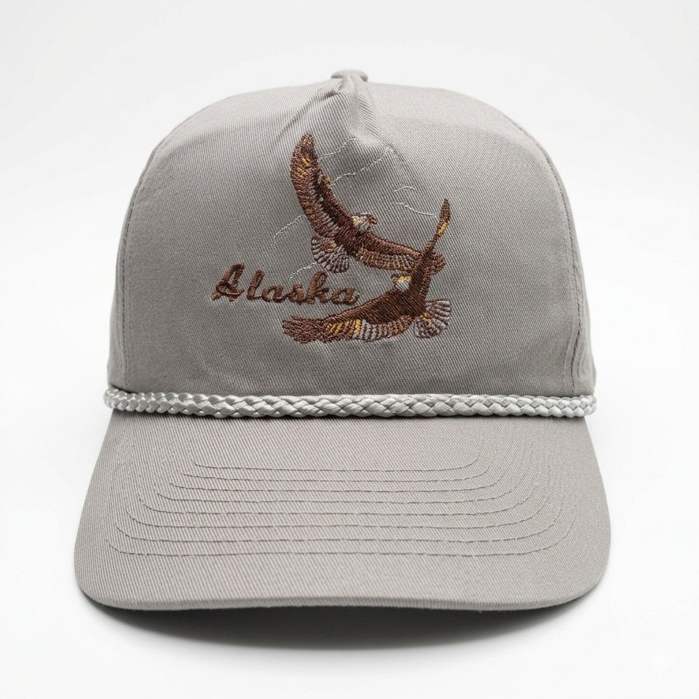 VTG Alaska Hat Eagle Embroidered Rope Snapback Cap Tan Cobra Mens OSFA EUC